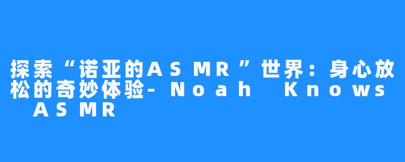 探索“诺亚的ASMR”世界:身心放松的奇妙体验-Noah Knows ASMR