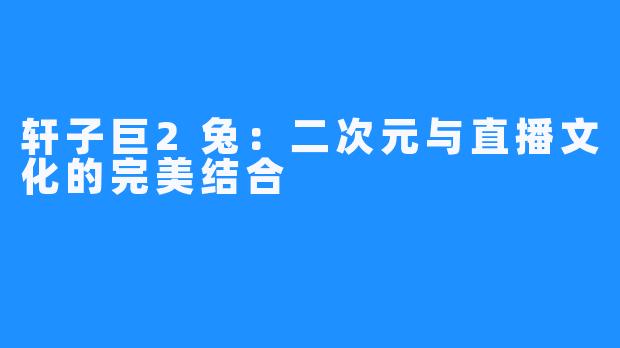 轩子巨2兔:二次元与直播文化的完美结合