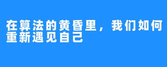 在算法的黄昏里，我们如何重新遇见自己