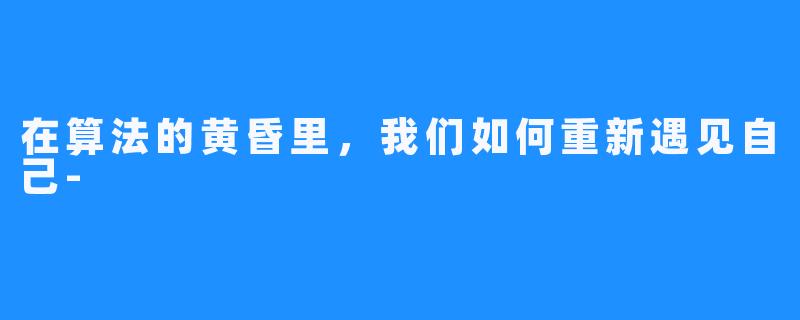 在算法的黄昏里，我们如何重新遇见自己-